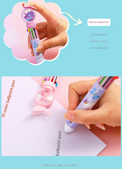 Student using colorful ballpoint pen during exam image
