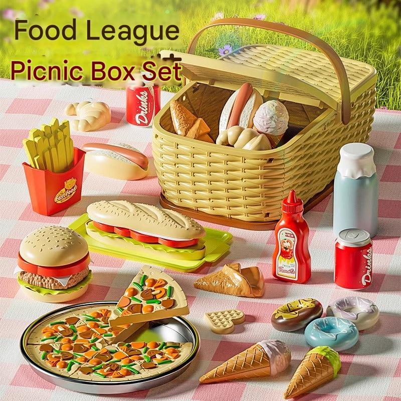 colorful picnic playset with burger and dessert toys