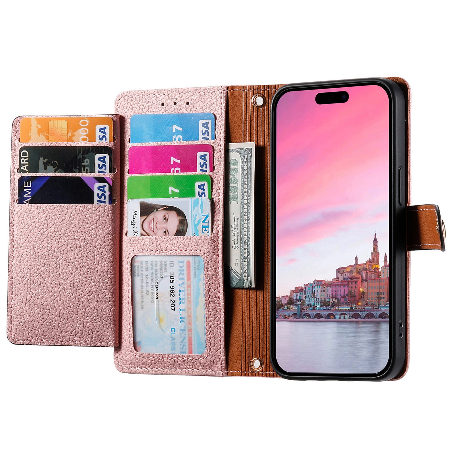 Stylish iPhone 16 Pro Max Heart-Shaped PU Leather Case with RFID Protection & Adjustable Strap