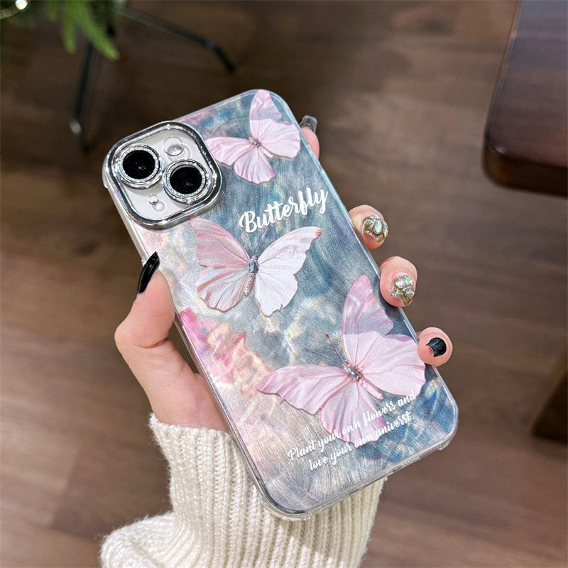 Stylish Pink Butterfly TPU iPhone Case – Compatible with iPhone 11, 12, 13, 14, 15 Series - Protective & Trendy Design