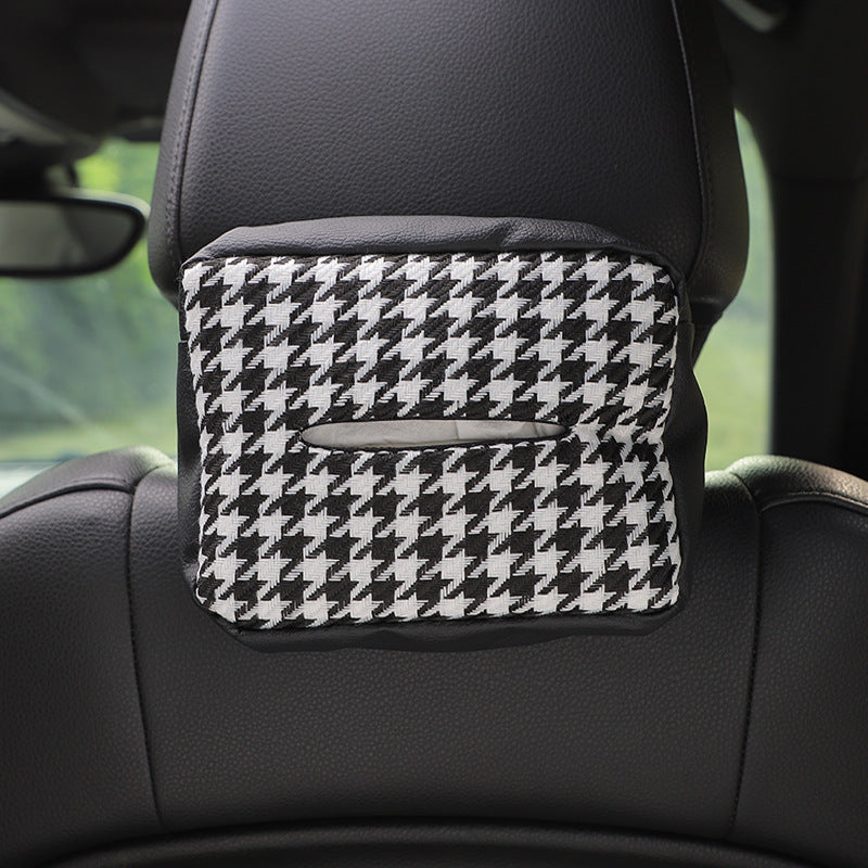 luxury car tissue holder leather black white houndstooth design