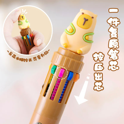 Capybara cartoon, multicolor pen with green details