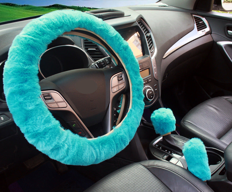 aqua blue plush car steering wheel setup