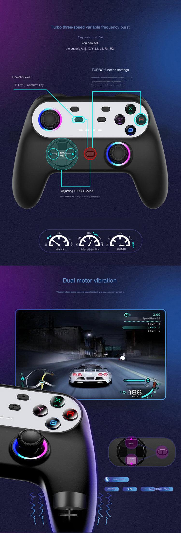 Wireless Switch Pro Game Controller with RGB Lighting - Bluetooth Compatible for Nintendo Switch and PC