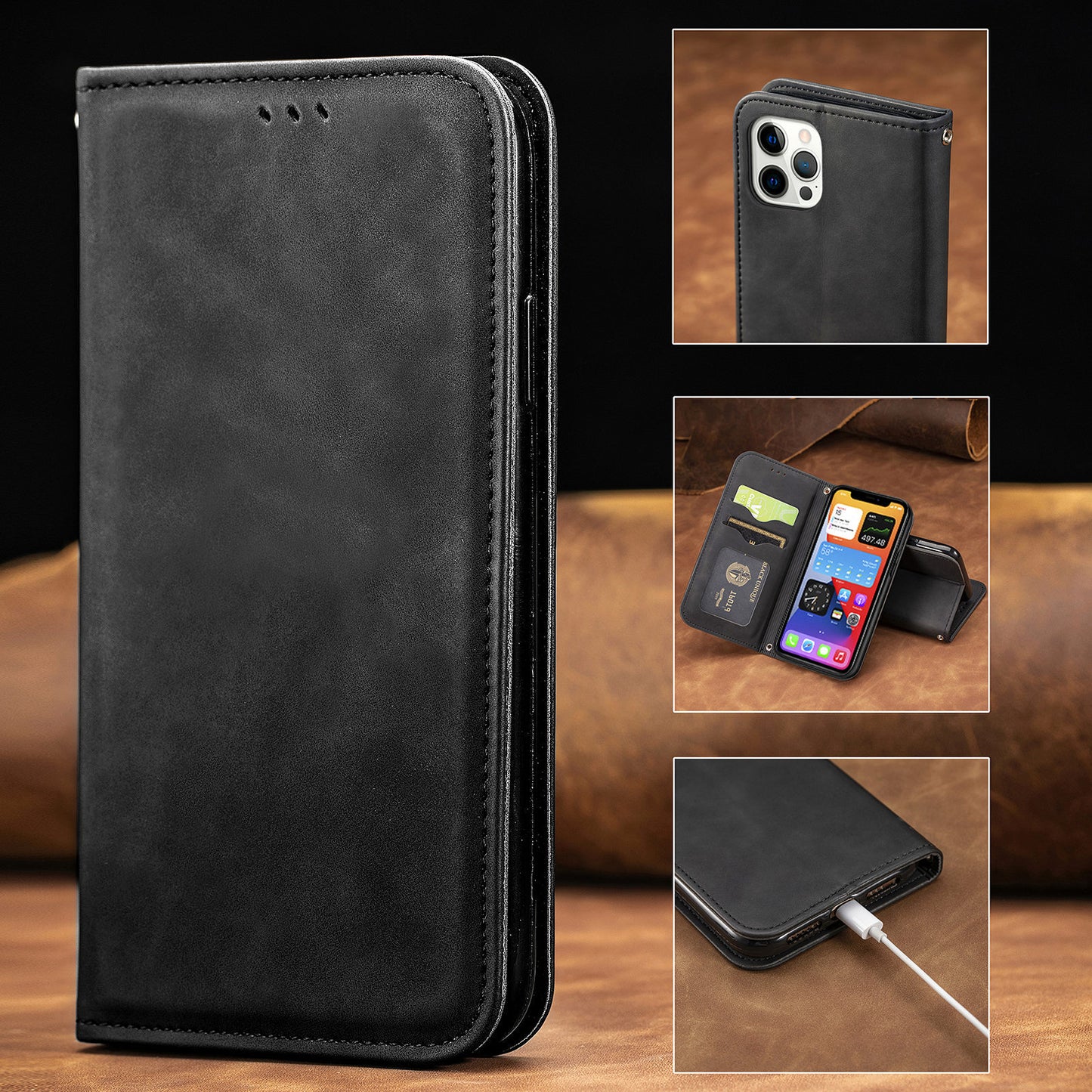 Premium Magnetic Flip Case for iPhone 16 Pro Max & Samsung S24 Ultra | Leather & TPU with Hidden Stand