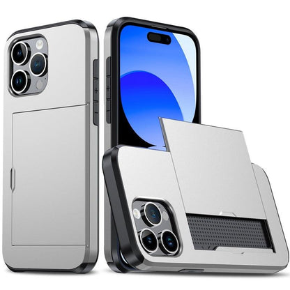 Versatile Shockproof Sliding Card Case for iPhone & Samsung - Durable PC+TPU with Multiple Colors