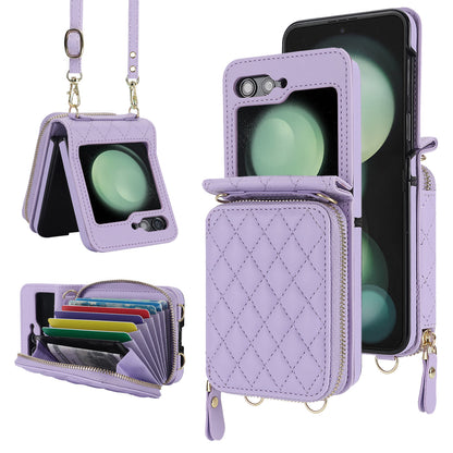 Stylish Samsung Z Flip 5 and Z Flip 6 Crossbody Phone Case with Card Holder - Durable PU+TPU Protection