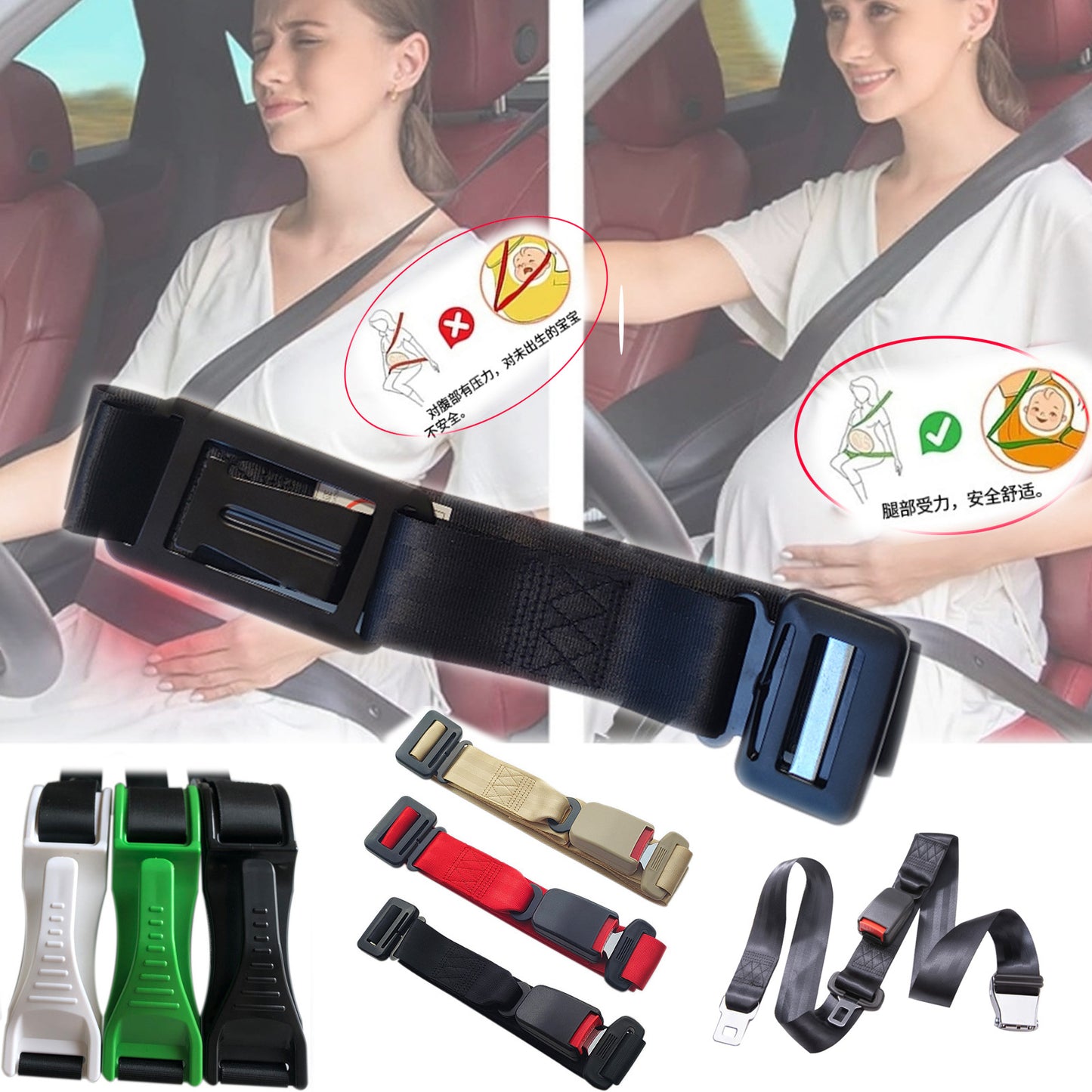 expectant mother fastening maternity car belt