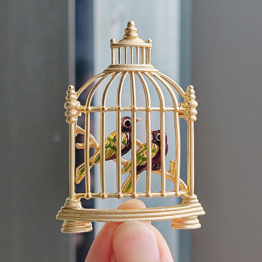 Vintage birdcage brooch pin for women