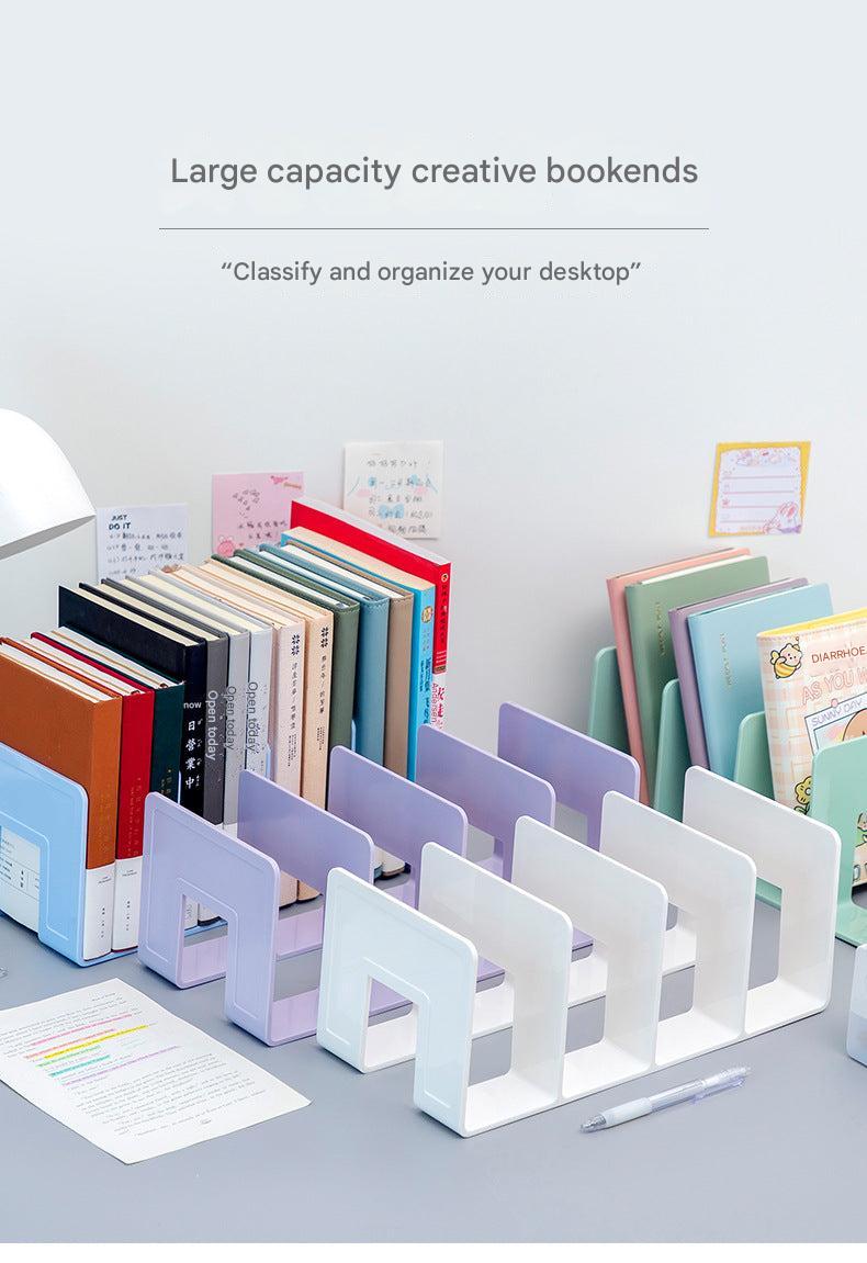 side view transparent book organizer on desk