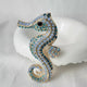 Rhinestone Blue Sea Horse Brooch