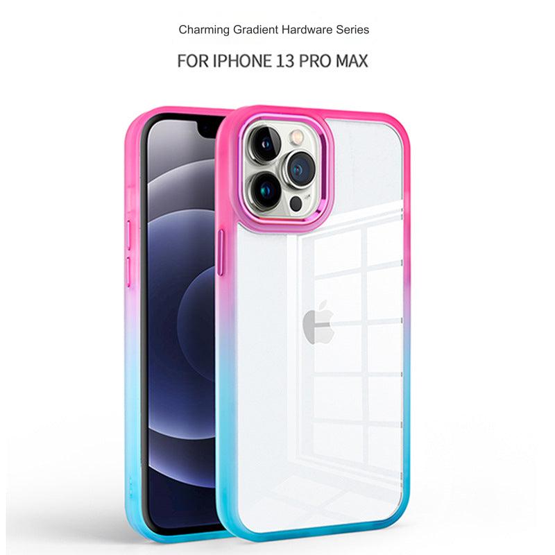 Stylish Dual-Gradient iPhone Case Compatible with iPhone 15 - Vibrant Colorful Protection with Metal Finish