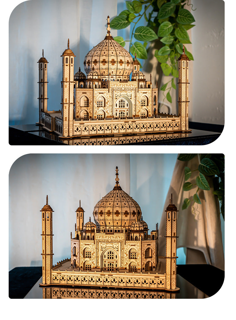 Taj Mahal Wooden Model Kit with LED Lighting - DIY 3D Puzzle for Kids Ages 7-14 | Unique Decorative Collectible