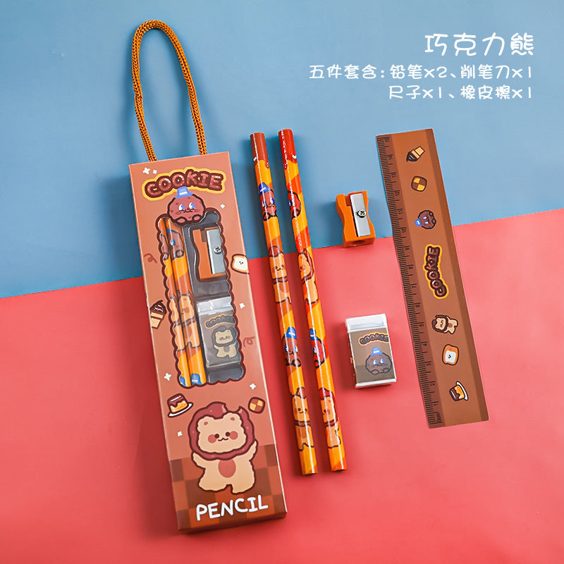 colorful cartoon stationery pencils and erasers