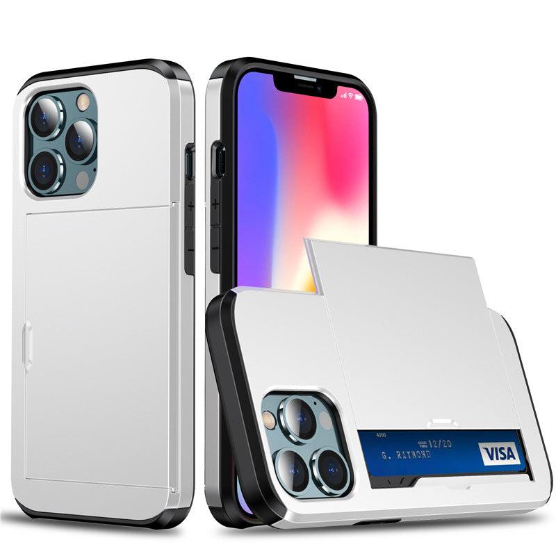 Versatile Shockproof Sliding Card Case for iPhone & Samsung - Durable PC+TPU with Multiple Colors