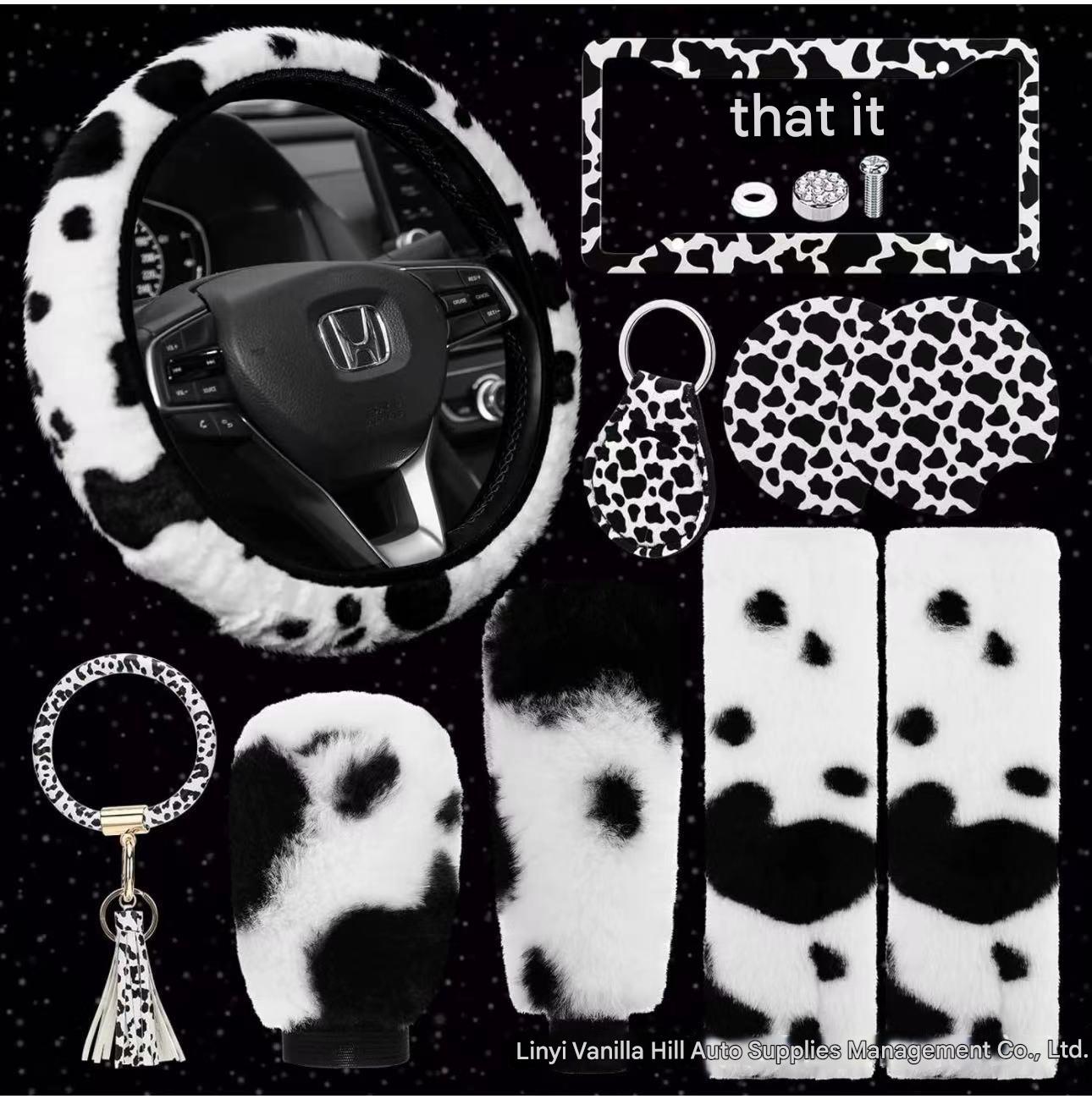 stylish cow print car steering wheel cover accessory kit