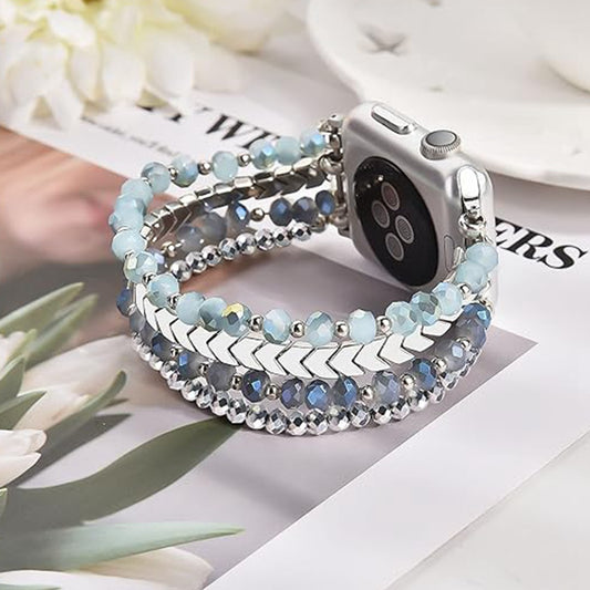 Elegant Crystal Beaded Apple Watch Band – Fashionable Stainless Steel Strap for 38mm/40mm/41mm and 42mm/44mm/45mm Models