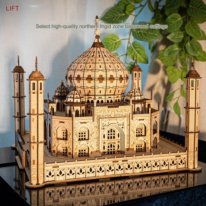 Taj Mahal Wooden Model Kit with LED Lighting - DIY 3D Puzzle for Kids Ages 7-14 | Unique Decorative Collectible