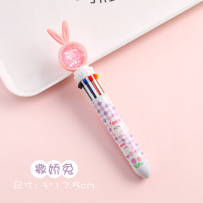 playful cartoon rabbit multi-color pen on desk