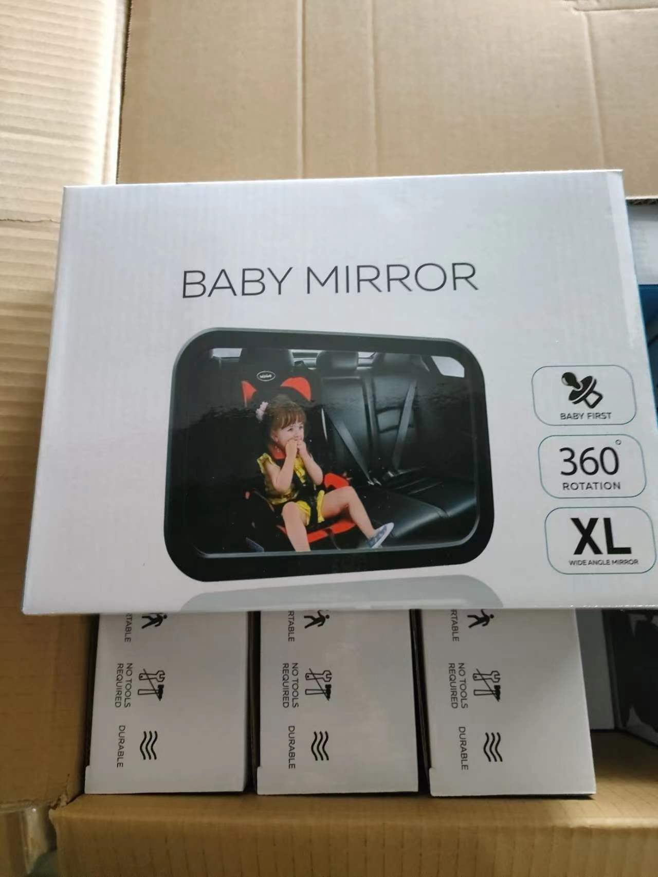 Child-safety automotive rear-seat mirror with wide view