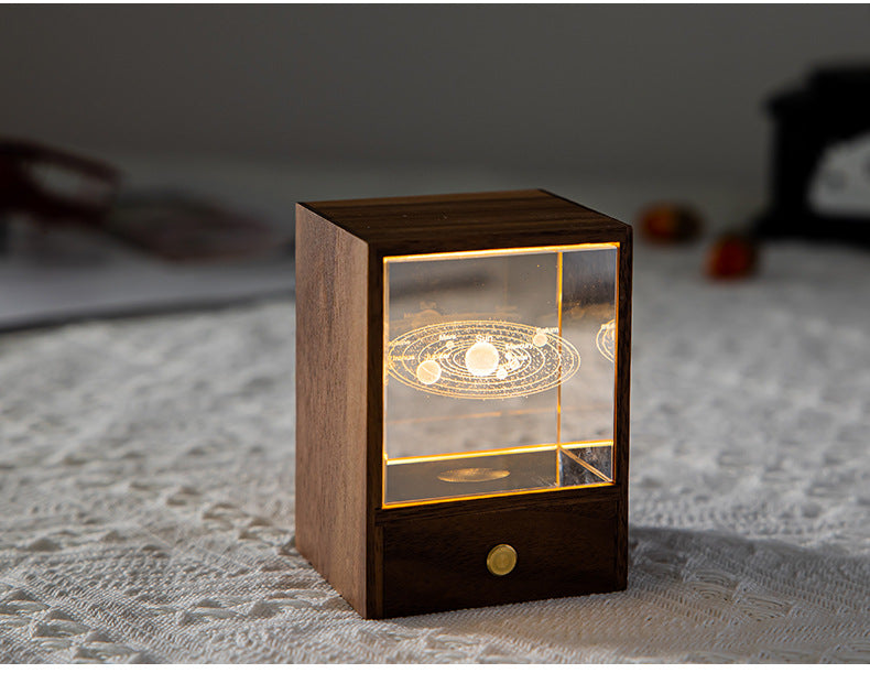 Touch-activated LED wooden night light