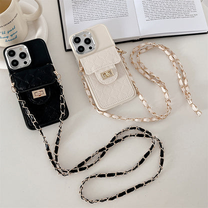 Luxurious Lock Closure Wallet Case for iPhone 15 Series - Versatile Crossbody Design with Chain Strap