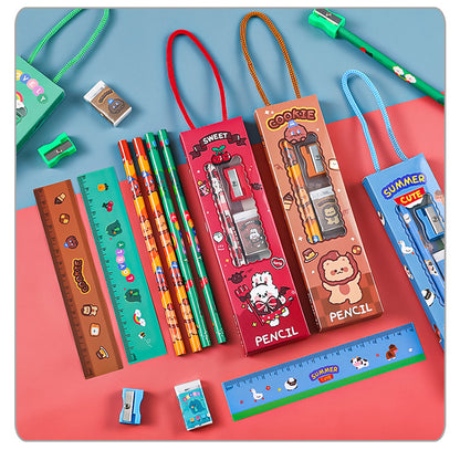 cartoon bear stationery set top view