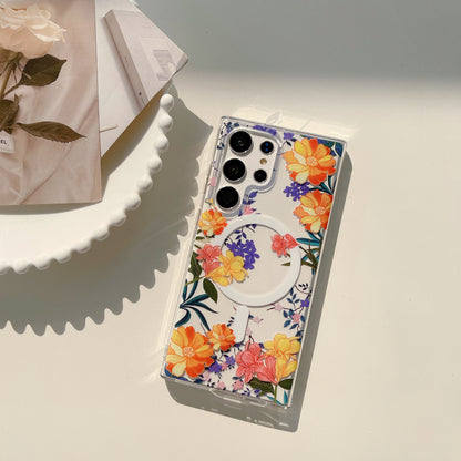 Floral Magnetic Samsung Galaxy S24/S23/S22 Clear TPU Case - Dual-Layer Printed Design