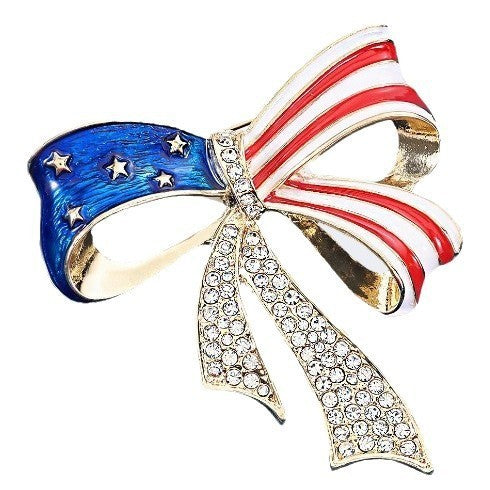 Butterfly knot brooch with rhinestones front view
