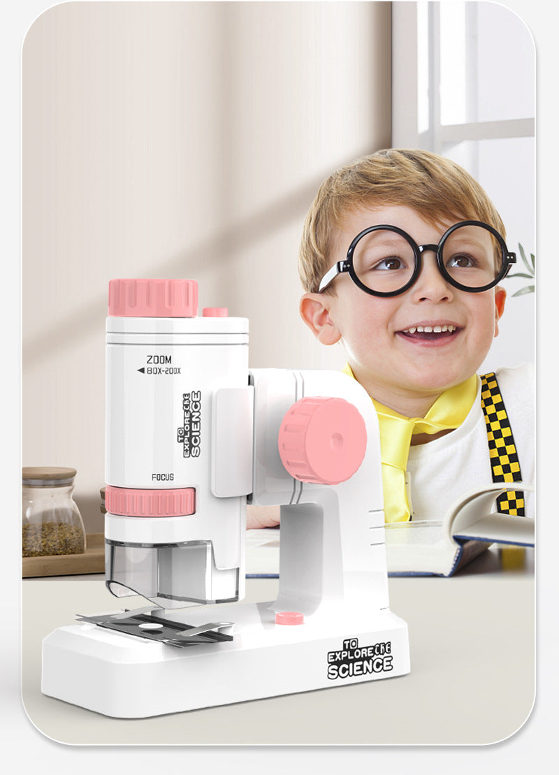 kids pink microscope with specimen