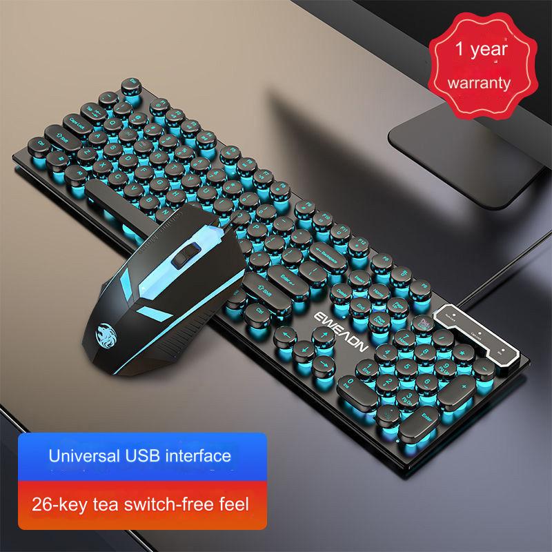 EWEADN GX330 Retro Punk Mechanical Gaming Keyboard & RGB Mouse Set - USB Wired, Ergonomic Design, 1600 DPI