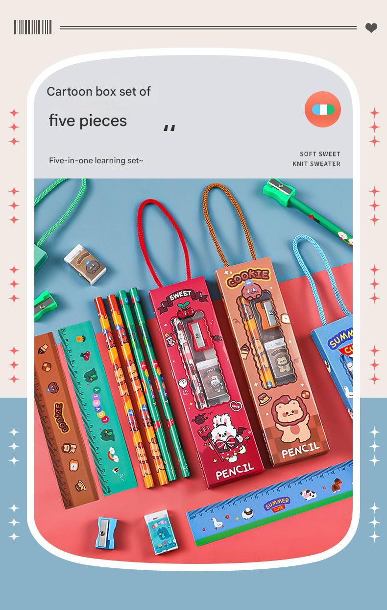 detailed view cartoon themed school essentials