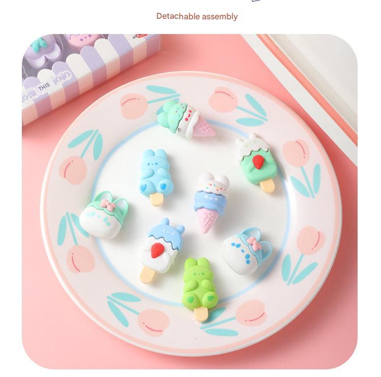 Fun children's eraser bunny blue ice cream design