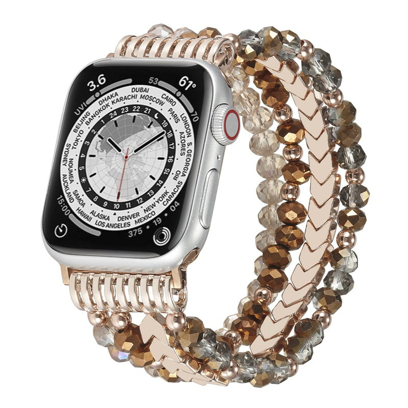 Elegant Crystal Beaded Apple Watch Band – Fashionable Stainless Steel Strap for 38mm/40mm/41mm and 42mm/44mm/45mm Models