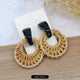 6 - Dark Green Stud Earrings Round Rattan