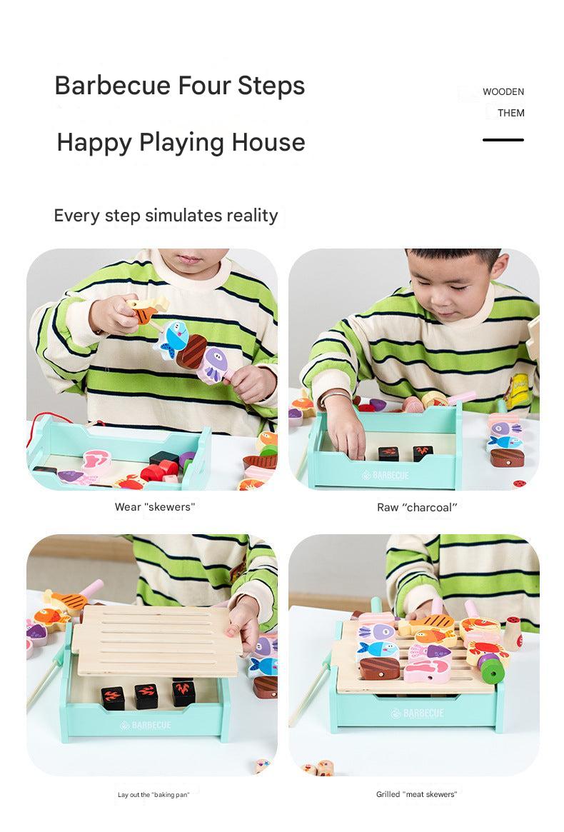 wooden bbq playset child playing