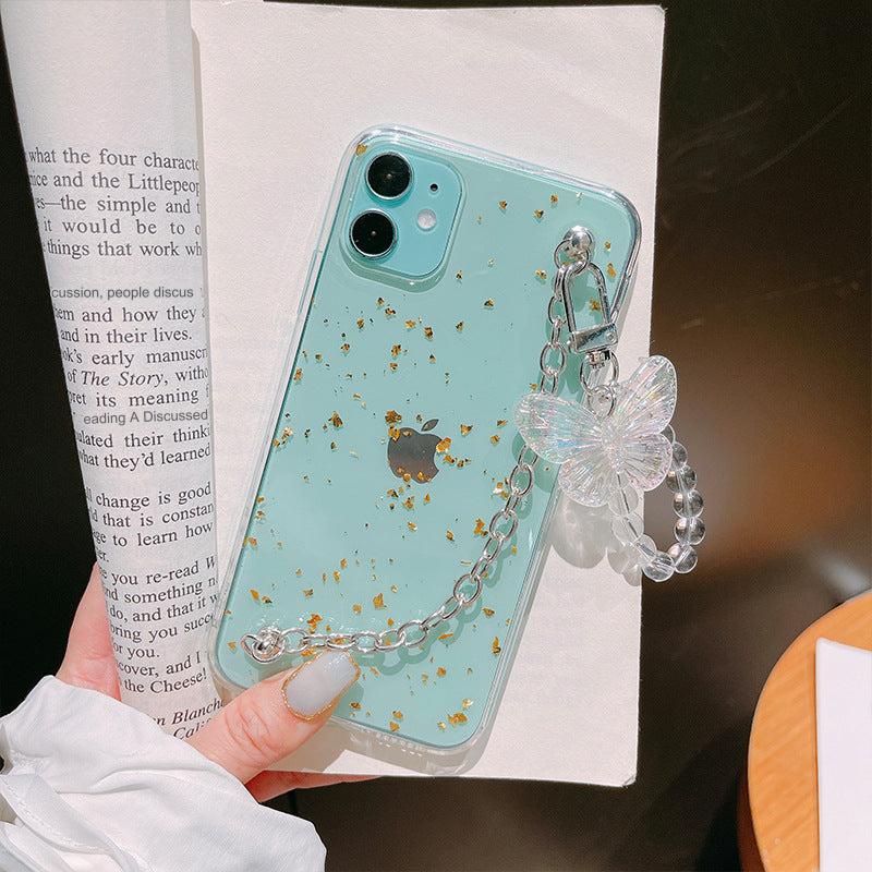 Elegant Gold Foil Butterfly Chain TPU Case for iPhone - Stylish and Versatile Protection