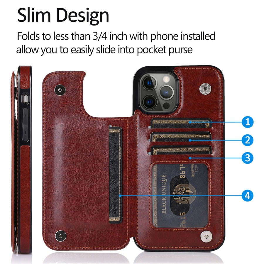 Premium TPU Wallet Case for iPhone 15 & 14 Series – Stylish, Shockproof, Multi-Card Holder