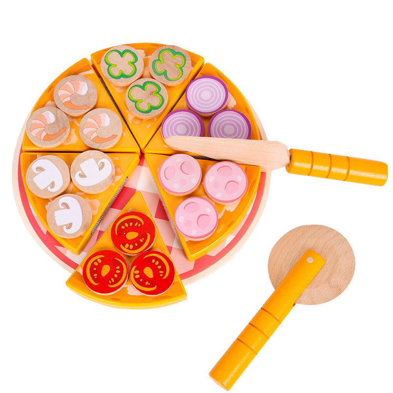 Educational wooden pizza-making set for kids