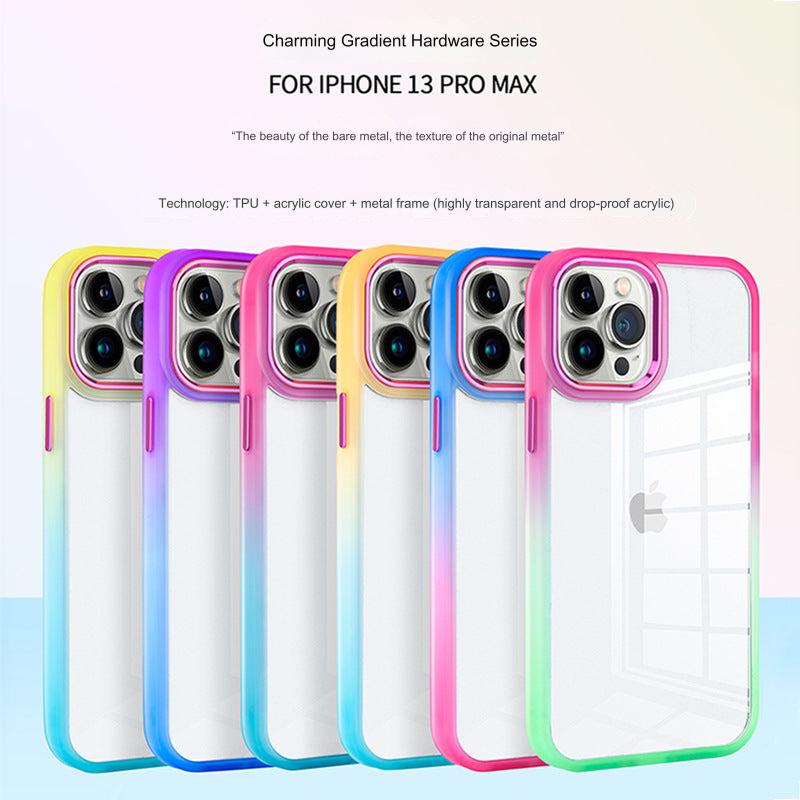 Stylish Dual-Gradient iPhone Case Compatible with iPhone 15 - Vibrant Colorful Protection with Metal Finish