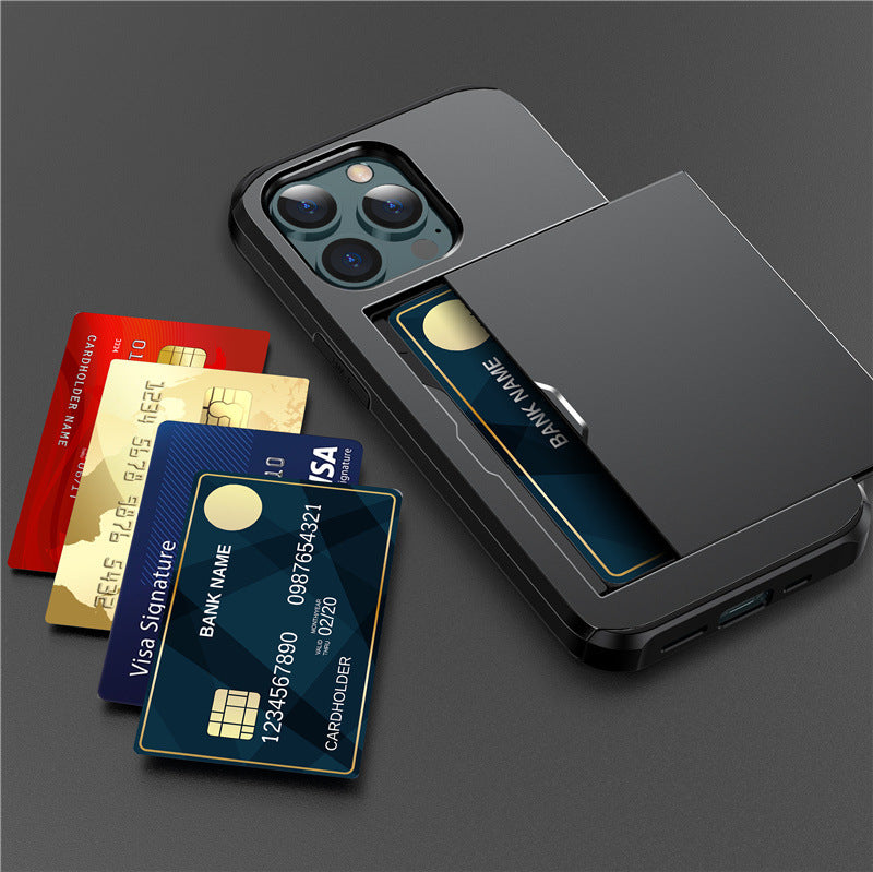 Versatile Shockproof Sliding Card Case for iPhone & Samsung - Durable PC+TPU with Multiple Colors