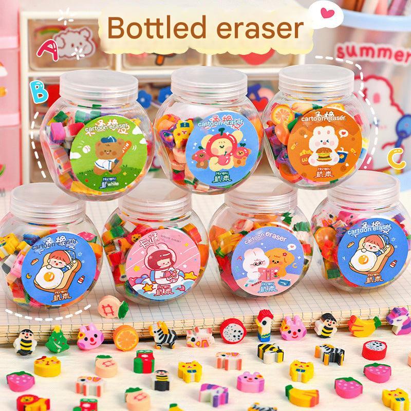 kid-friendly animal rubber erasers in bottle