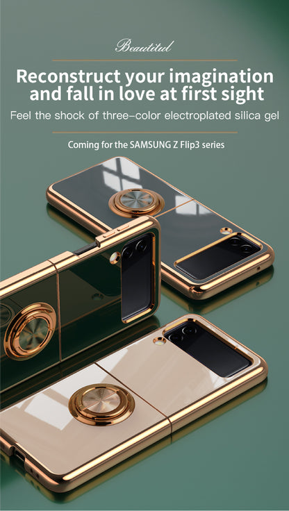 Samsung Galaxy Z Flip 6 Copper Plated Ring Stand Magnetic Phone Case - Shockproof & Fingerprint Resistant