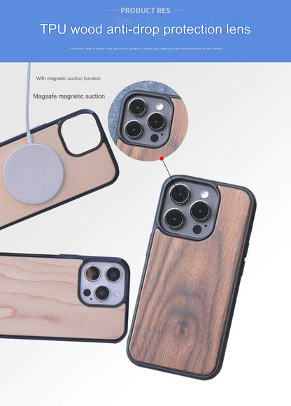 Eco-Friendly Bamboo Wood MagSafe Compatible iPhone Case for iPhone 15/14/13 Series