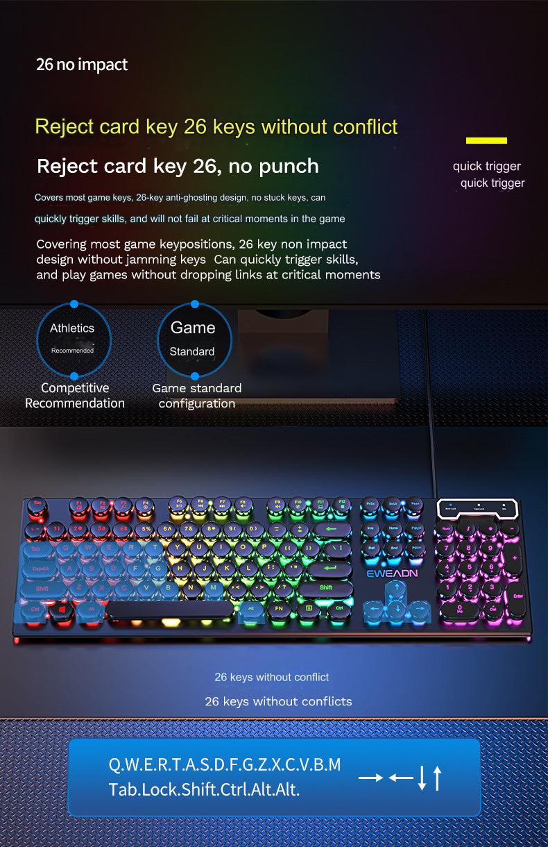 EWEADN GX330 Retro Punk Mechanical Gaming Keyboard & RGB Mouse Set - USB Wired, Ergonomic Design, 1600 DPI