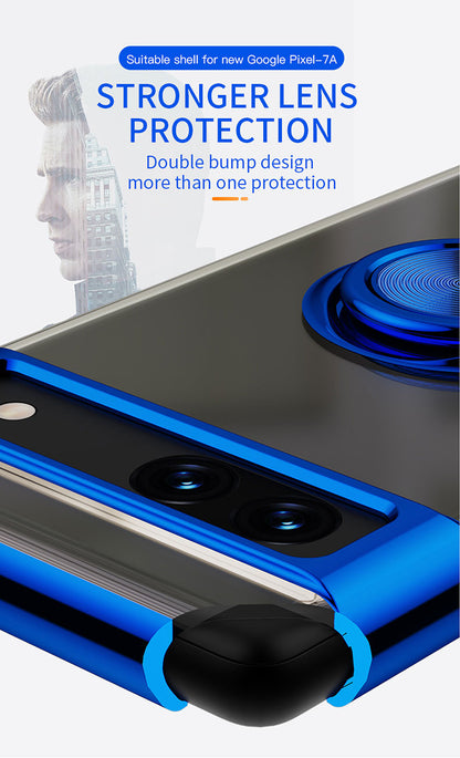 Durable TPU + Metal Protective Case for Google Pixel 6A/7A with Magnetic Stand and Ring Holder - Stylish and Functional