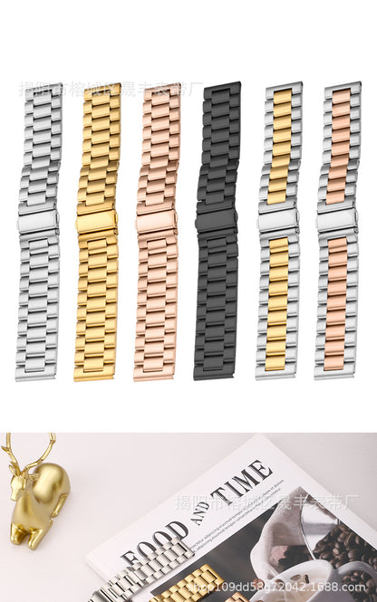 Stylish 3-Bead Stainless Steel Watch Band for Apple & Samsung Watches - Adjustable Sizes in Multiple Colors