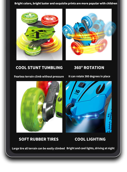 Stunt Remote Control Car - Dual-Sided Flipping RC Vehicle with Colorful LED Lights for Kids