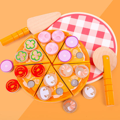 Eco-friendly wooden pizza and toppings toy