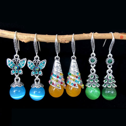 Colorful Agate and Cat Eye Stone Earrings - Image 4